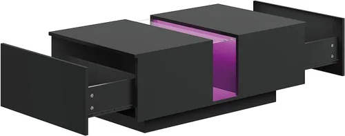 Miniatura 8 de HedoAjim Mesa de centro LED negra para sala de estar, mesa rectangular de sala de estar con almacenamiento, mesas de centro de acrílico con 2