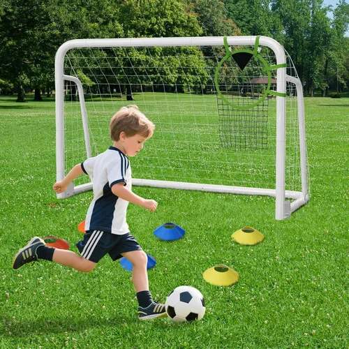 Miniatura 30 de DoCred Porterías de fútbol de 6x4/8x6/10x6.5/12x6/16x7/18x7/21x7/24x8 pies, portería de fútbol plegable de acero de tamaño completo para patio