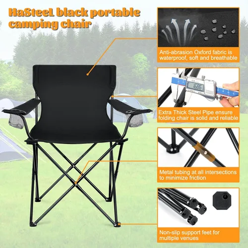 Miniatura 3 de HaSteeL Paquete de 4 sillas de campamento, sillas plegables de gran tamaño con portavasos para adultos, silla portátil y bolsa de transporte