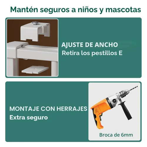Miniatura 6 de Babelio Puerta de bebé para escaleras, cocina y puertas, sin barra inferior, operación con una sola mano, cierre automático, montaje de hardware