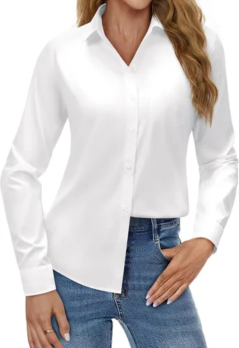 Miniatura 2 de J.VER Camisas con botones para mujer, camisas de vestir de manga larga, blusas de trabajo con cuello casual de negocios