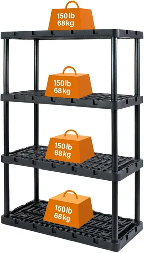Miniatura 7 de Gracious Living Estantería de almacenamiento de 4 estantes, resistente para el hogar y el garaje, color negro, estantes organizadores de plástico
