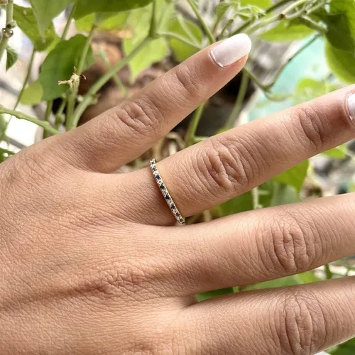 Miniatura 9 de Blue Sapphire & White Diamond Half Eternity Wedding Band For Women, 14k Gold Finish Sapphire Wedding Band, Ladies Alternate Diamond Ring