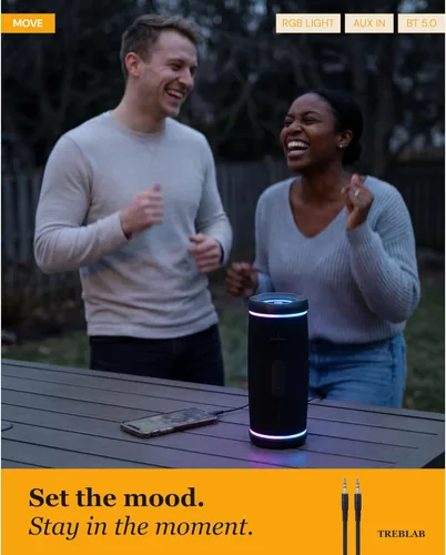 Miniatura 8 de TREBLAB HD77 - Altavoz Bluetooth ultra premium - Sonido envolvente HD de 360°, emparejamiento dual inalámbrico, estéreo de 25 W, graves fuertes