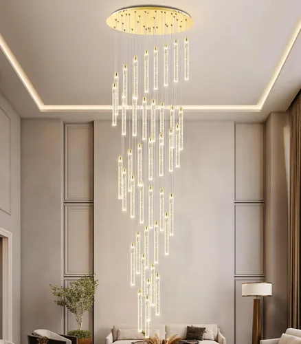 Miniatura 30 de Candelabro de Techo Alto de 197" de Largo con 30 Luces, Lámpara LED Moderna de Cristal Burbuja Regulable con Montaje al Ras, Luz Colgante de Techo