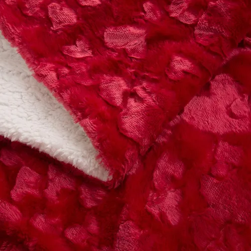 Miniatura 6 de DaDa Bedding Manta de Tiro Romántica de Piel Sintética Roja para San Valentín - Corazones Encantadores Mullidos Felpa Sherpa en el Reverso con Forro