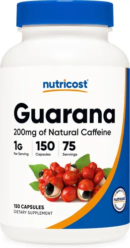 Nutricost Guaraná 1000 mg porción, 150 cápsulas vegetarianas – Suplemento energizante de cafeína brasileña a base de hierbas naturales