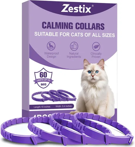 4 collares calmantes para gatos con feromonas y lavanda, diseño impermeable ajustable, alivio de ansiedad de 30 días, para el estrés y viajes de