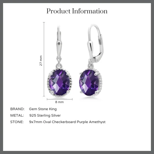 Miniatura 122 de Gem Stone King Aretes colgantes de gota para mujer, plata de ley 925, piedra natal ovalada de 0.354 x 0.276 in, joyería fina, regalos para ella