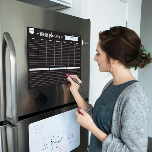 Miniatura 6 de Cinch! Planificador semanal magnético de borrado en seco de 17 x 12 pulgadas para refrigerador, tablero de calendario semanal negro con 4 marcadores