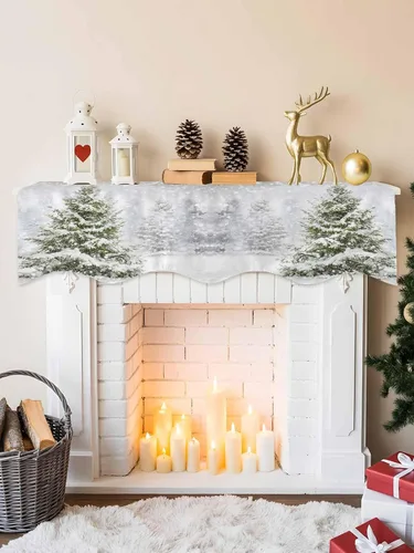 Miniatura 2 de Bufanda de manto de 70 x 17 pulgadas, árbol de Navidad, árboles de invierno, bosque, copos de nieve, chimenea, mantel, cubierta de mantel