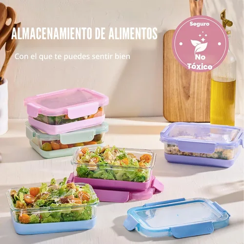 Miniatura 7 de Ello Duraglass Refresh - Juego de 5 recipientes de vidrio para almacenamiento de alimentos de 3.4 tazas con funda de silicona y tapas de plástico