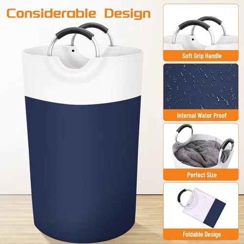 Miniatura 3 de BlissTotes - Cesta de lavandería de 90L, cesta de lavandería independiente, cesta de ropa sucia plegable, tela impermeable con asas de aluminio Azul