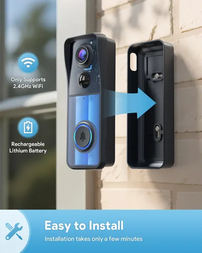Miniatura 6 de AUE Timbre de puerta inalámbrico, timbre de video HD 2K con timbre de anillo, funciona con pilas, visión nocturna, audio de 2 vías, detección