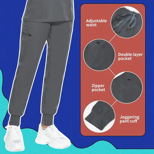 Miniatura 18 de VIAOLI Conjunto de ropa quirúrgica para mujer, camiseta con cuello en V y pantalones médicos tipo cargo para mujer, 10 bolsillos