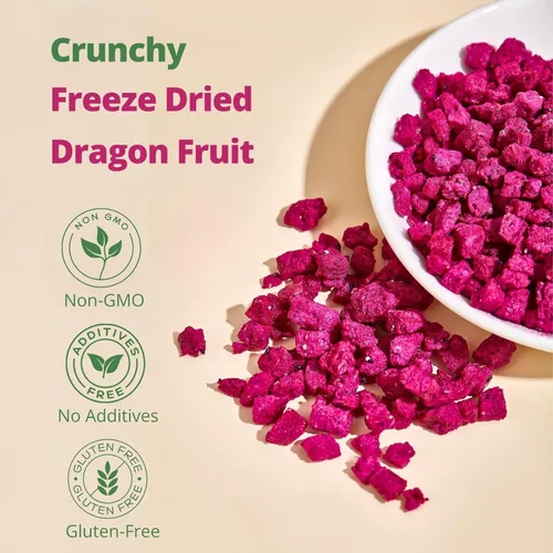 Miniatura 4 de Cubos de fruta del dragón liofilizada – 120g (4.23oz) 100% Trozos de fruta del dragón roja (Pitaya), fruta deshidratada crujiente para batidos