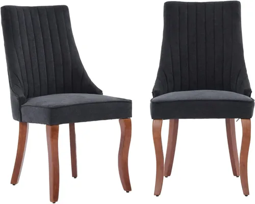Miniatura 26 de Juego de 2 sillas de comedor, cómodas sillas decorativas tapizadas en tela para cocina y sala de estar, sillas de comedor con acolchado acanalado