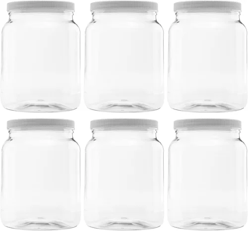Miniatura 25 de Tarros de almacenamiento de plástico con tapas a prueba de fugas, sin BPA, lavar a mano solo (128 onzas, 2 unidades, blanco)