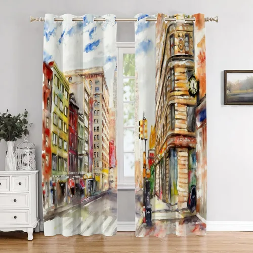 Miniatura 36 de Cortinas opacas de cocina con pintura al óleo de Europa rosa y negra para ventanas, cenefas opacas modernas de torre Eiffel de poliéster multicapa