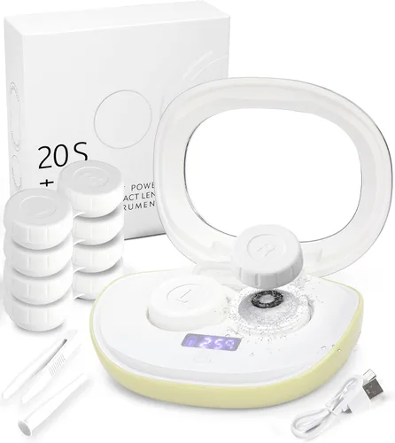ofone Limpiador de lentes de contacto, máquina ultrasónica de limpieza de lentes de contacto con cargador USB, pantalla de temporizador y kit de 5