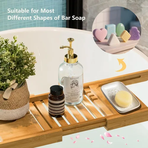 Miniatura 3 de Gomakren Jabonera para ducha, soporte de cerámica para jabón con diseño de panal, bandeja ahorradora de jabón para fregadero de cocina y baño, Beige