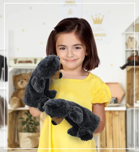 Miniatura 6 de DolliBu - Marioneta de peluche de oso negro, súper suave, juguetes de peluche de animales salvajes para niños y adultos, lindo oso de peluche negro
