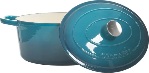 Miniatura 4 de Crock-Pot Artisan - Horno holandés ovalado de hierro fundido esmaltado, paquete de 7 cuartos y 5 cuartos de galón, verde azulado degradado