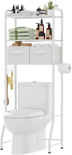 Miniatura 10 de Simple Trending Over The Toilet Storage Rack, Metal 3 Tier Bathroom Organizer Shelf with Paper Holder and 3 Hooks, Freestanding Shelf Space Saver