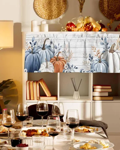 Miniatura 3 de Cenefas de cortina de otoño de calabaza naranja azul gris para ventanas de sala de estar, cenefas de cortina de Acción de Gracias para dormitorio