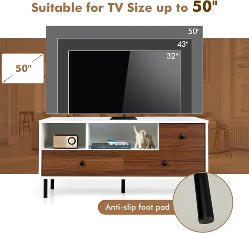 Miniatura 5 de GOFLAME Soporte de TV para TV de hasta 50 pulgadas, moderno centro de entretenimiento con 3 cajones y 2 estantes de almacenamiento abiertos, mueble