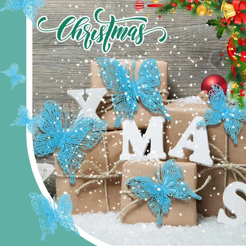 Miniatura 7 de Charniol 36 piezas de 3 tamaños para árbol de Navidad, decoraciones de mariposa hueca con purpurina, adornos colgantes con clips para manualidades