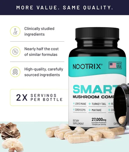Miniatura 5 de Nootrix Suplemento complejo de hongos inteligentes Suministro para 60 días Apoya la memoria, el enfoque mental, la salud cognitiva y la energía