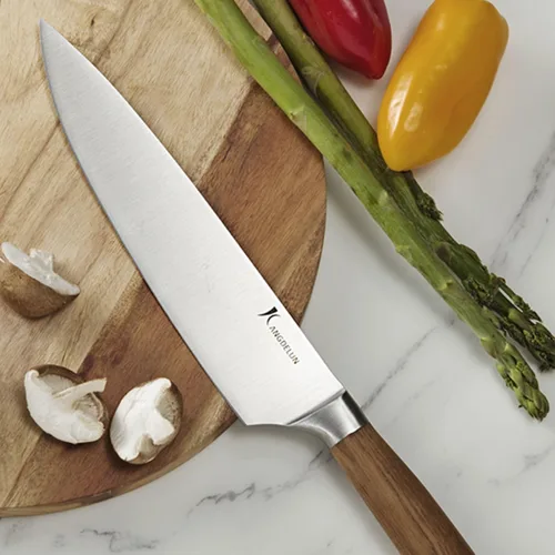 Miniatura 2 de kangdelun Ultra Sharp - Juego de cuchillos de chef de 4 piezas, acero inoxidable de alto carbono, asas de madera de fresno marrón torreficado, caja