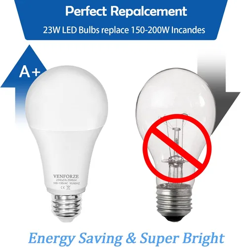 Miniatura 5 de Venforze Bombilla brillante, equivalente a 150 W-200 W, 2500 LM, E26, bombilla LED 23 W, luz diurna blanca, 5000 K, A21, no regulable, paquete de 2