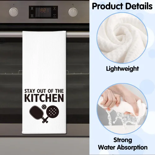 Miniatura 3 de RZHV Toalla de cocina con texto en inglés "Stay Out of the Kitchen", divertida toalla de platos de pickleball regalo para mujeres, hermanas, amigas