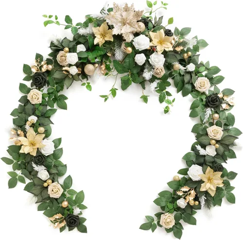 Miniatura 13 de Ling's Moment Guirnalda de Flores - Eucalipto y Rosa de 6 Pies - Decoración de Mesa de Novios para Recepción de Boda, Guirnalda Floral Artificial