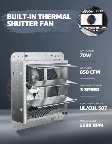 Miniatura 4 de iLiving ILG8SF10V-T, Ventilador de obturación de escape de 10 pulgadas para ático, garaje, tienda de cultivo, ventilación con termostato de 3