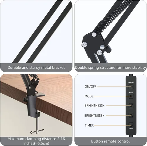 Miniatura 4 de TROPICALTREE Lámpara de escritorio LED para oficina en casa, con abrazadera con 5 modos de luz y apagado automático Lámpara de 14W de brillo