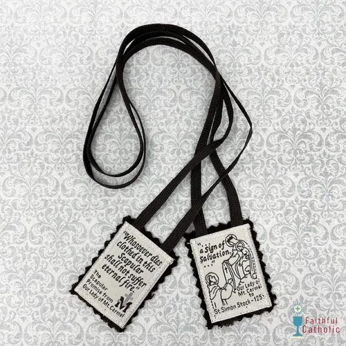 Miniatura 5 de Brown Scapular Mt. Carmel 100% lana fabricada en Estados Unidos, calidad hecha a mano (individual)