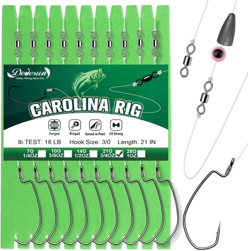 Dovesun Kit de 10/5 piezas de equipo Carolina listo para pesca de lubina, juego de gancho para bagre y bagre, con ganchos para lubina, giratorio,