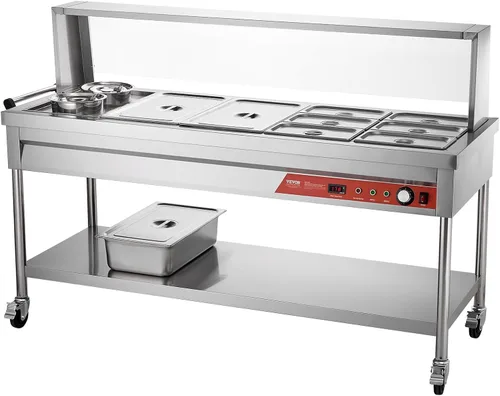 Miniatura 10 de VEVOR Calentador de alimentos comercial, mesa de vapor eléctrica de 8 bandejas + 2 ollas, calentador de alimentos profesional de 1800W para buffet