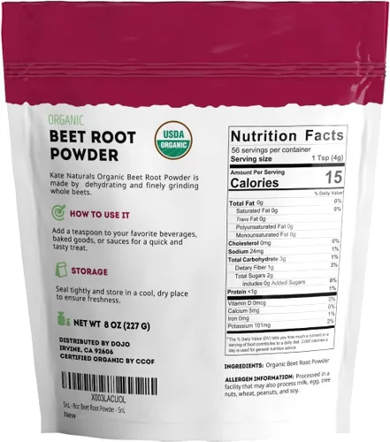 Miniatura 7 de Kate Naturals Polvo de raíz de remolacha orgánica para batidos, hornear y jugo. Superalimento de remolacha cruda y colorante alimentario rojo