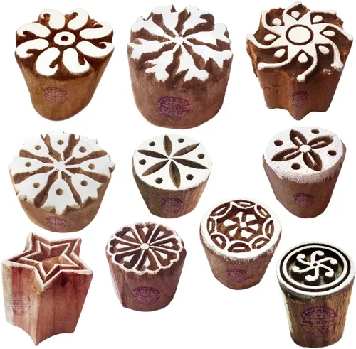 Miniatura 14 de Sellos de madera artísticos pequeños bloques de impresión de diseño redondo (juego de 10) Htag2151