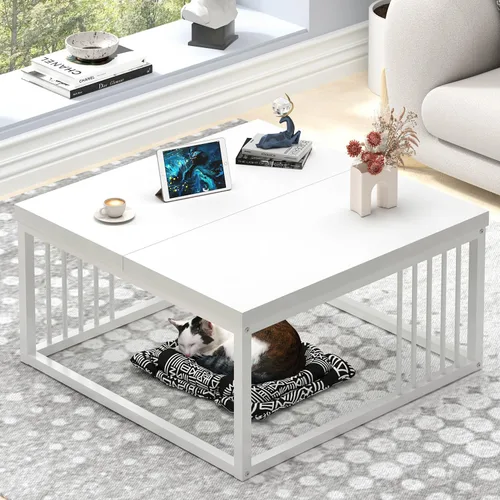 Miniatura 12 de FOLUBAN Mesa de café, moderna mesa de sala de estar de madera y metal, mesa de té rectangular industrial, marrón rústico, 43.3 pulgadas