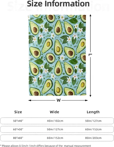 Miniatura 3 de Manta de aguacate de 40 x 50 pulgadas, manta de franela para viajes, camping, sofá, decoración de sala de estar, ligera, acogedora y suave, regalo