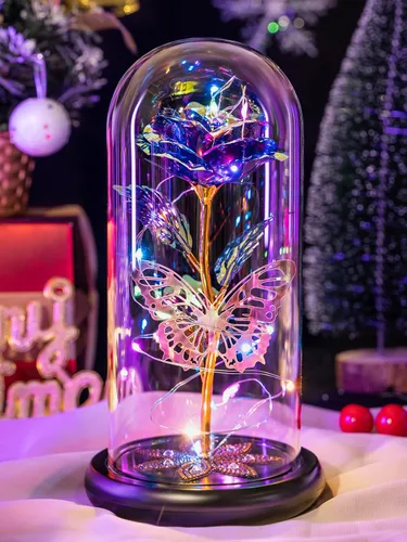 Pusuny Flores para el Día de la Madre, regalos para mamá y mujer, regalo de cumpleaños, rosa de cristal de galaxia eterna, flores de cristal