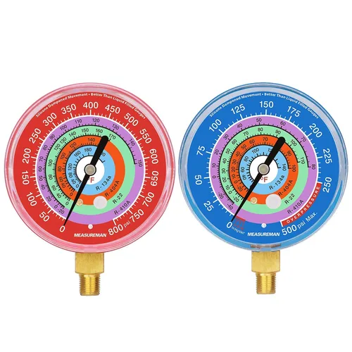 Miniatura 11 de MEASUREMAN Medidor de presión para refrigeración, esfera de 3-1/8", esfera azul, montaje inferior de 1/8" NPT, 30inHg-0-250psi, rango retardado