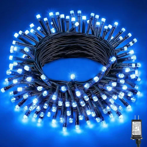 Miniatura 14 de 120 luces LED de Navidad de 40 pies para exteriores, guirnalda de luces de Navidad naranja impermeable, 8 modos de luces conectables para árbol