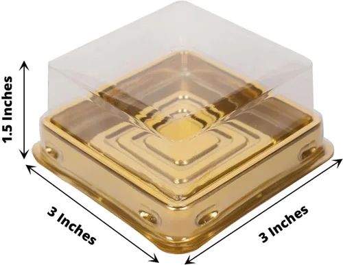 Miniatura 3 de Efavormart - Paquete de 50 recipientes de plástico para cupcakes de 3 pulgadas, color dorado y transparente, cajas cuadradas para fiestas, soporte