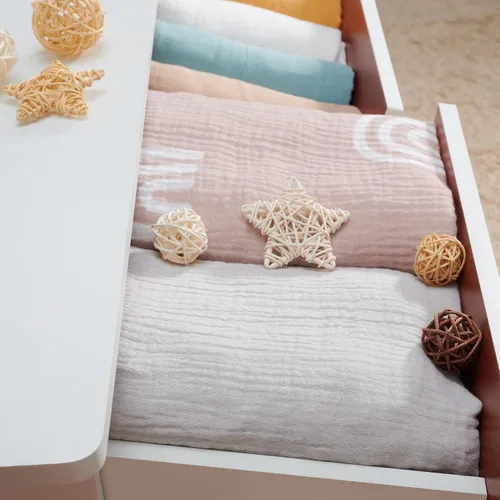 Miniatura 5 de Meracorallo Sábana bajera ajustable de muselina para cuna, suave y transpirable, sábana de cuna para bebé con diseño de arcoíris para cunas estándar